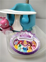 Bumbo child's seat with trays, juice cup, and