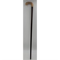 Antique Walking Cane Rosewood And Hand Chased Gol