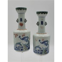 Pair Of Antique Chinese Mallet Vases With Dragons
