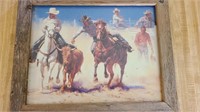 Lot 2 Lyon Cowboy Prints in wooden frames