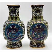 Pr. Of Chinese Cloisonn? Vases With Dragons 18-19