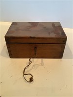EARLY WOODEN BOX WITH KEY