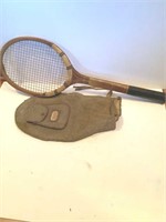 EARLY TENNIS RACKET AND COVER