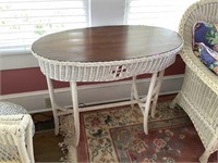 WICKER SOFA TABLE WITH WOOD TOP