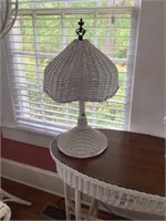 PAIR OF WHITE WICKER LAMPS