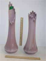 Pair of MCM Lavender L.E. Smith Glass Swung Vases