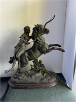 METAL WOMAN AND HORSE STATUETTE
