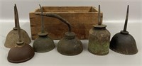 Vintage Oil Can Lot With Small Crate