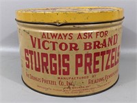 Vintage Victor Brand Sturgis Pretzels Tin