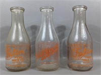 Three Vintage 1Qt Glass Milk Bottles