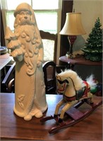 Vintage Ceramic Santa & Wooden Horse