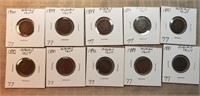 10 Different Indian Cents 1881-1900