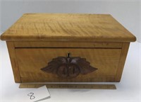 Wood box H 6.5" L 14" D 10" -carved wood handle