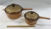 Vision Corning USA-amber -2 handled pots with