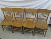 Chairs - Oak - Spindle Back - 4 items -worn