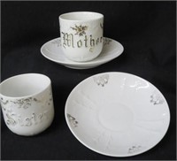 Cups & Saucers- Mother/Sister - gold worn