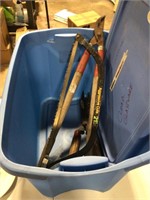 Lawn tools in tote with lid