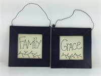 Black framed embroidery wall decor Family and