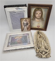 Framed Religious Prints & Mary Wall Hanging