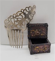 Vintage Hair Comb & Small Trinket Box w Marble Top
