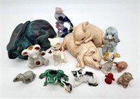 Vintage Animal Figurines - Frog, Pig, Rabbit, Cat+