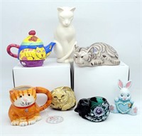 Ceramic Cat Figrines, Mug, Painted Rock +