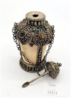 Ornate Metal w Stones Snuff Jar