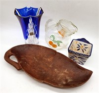 Ball Pitcher, Wood Leaf Platter, Vase, Temp-Tation