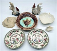 Johnson Bros Indian Tree, Majolica Plates, Rooster