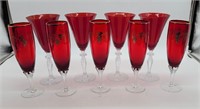 Ruby Red Glasses w Gold Grape Design Champagne Gla