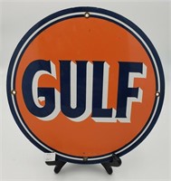 Enamel Paint Gulf Oil Circular Garage Sign