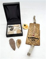 Natural Arrowheads & Metal Ad Thermometer