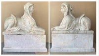 PAIR OF CIRCA 1885 HAND CUT ROSE MARBLE SPHINXES