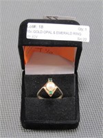 10K GOLD PEARL & EMERALD RING SIZE 7.5