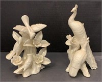 2 Bird Figurines Florence Ceramic White
