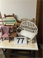 doll chairs, benches and sled
