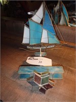 STAINED GLASS PLANE AND BOAT