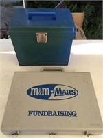 M&M*Mars fundraiser box and blue file box