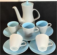 POOLE MCM COFFEE POT AND 5 CUPS SAUCERS ENGLAND