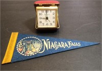 Traveling Alarm Clock & Pennant from Niagara Falls