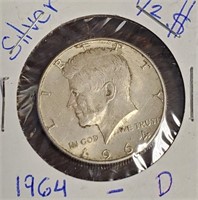 (7) - 1964 D - SILVER HALF DOLLAR