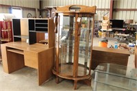 Oak curved glass china hutch