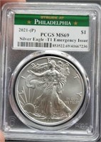 2021-(P) slab Silver Eagle, PCGS MS69