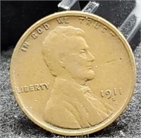 1911-S Lincoln Cent, F Semi Key Date