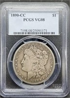 1890-CC slab Morgan Silver Dollar