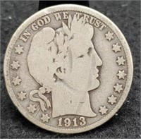 1913 Barber Half Dollar VG+ Key Date