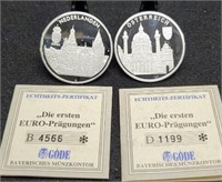 (2) Different 1996 Ten Euro 20 Gram .999 Silver
