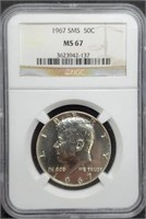 1967 SMS slab Kennedy Silver Half Dollar