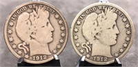 1912-P & D Barber Half Dollars, Both VG