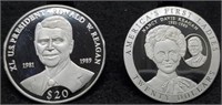 (2) Liberia Twenty Dollar .999 Silver 20 Gram